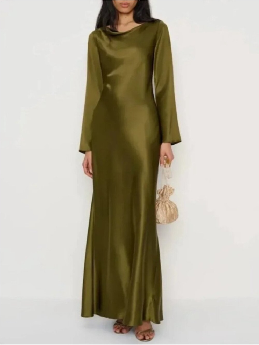 Reformation Pike Silk Dress in Moss Garden
